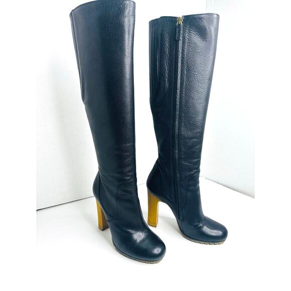 Gucci Black Leather Edith Tall Knee High Boots Size 36 Block Heel Platform Boot - Picture 3 of 13